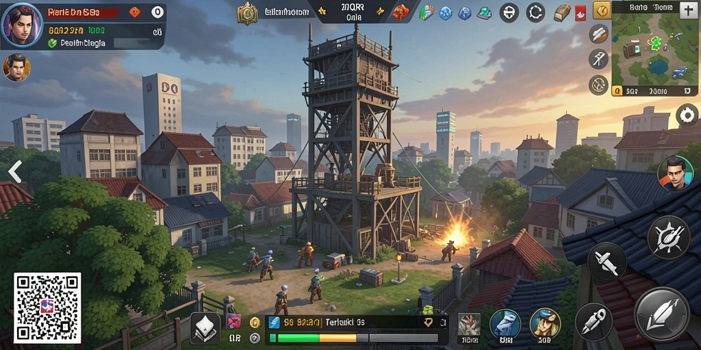 Tangkapan layar gameplay 8QR menampilkan menara dengan musuh yang menyerang.