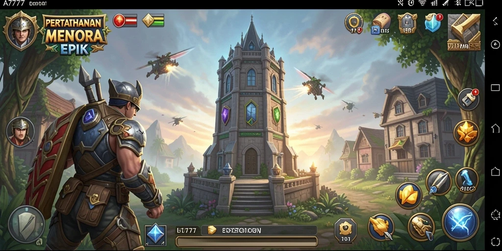 Tangkapan layar menunjukkan fitur strategis dalam gameplay Tower Defense.