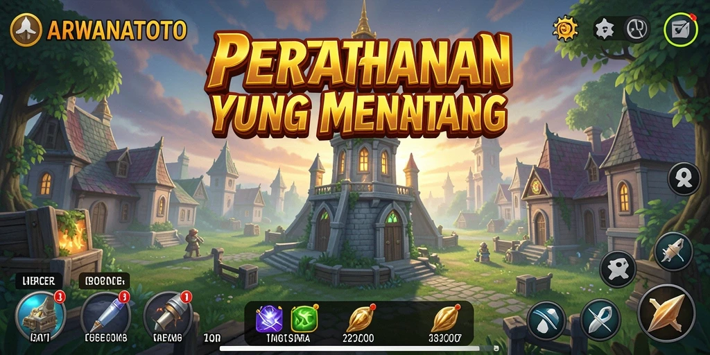 Screenshot utama ARWANATOTO menampilkan aksi seru Tower Defense.
