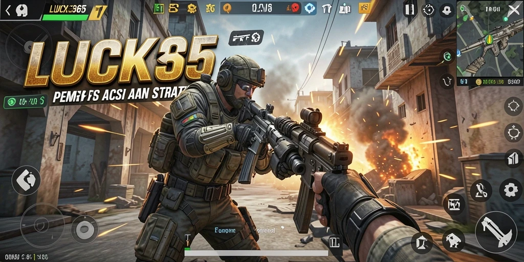 Tampilan gameplay intens dari LUCK365 saat pertempuran FPS.