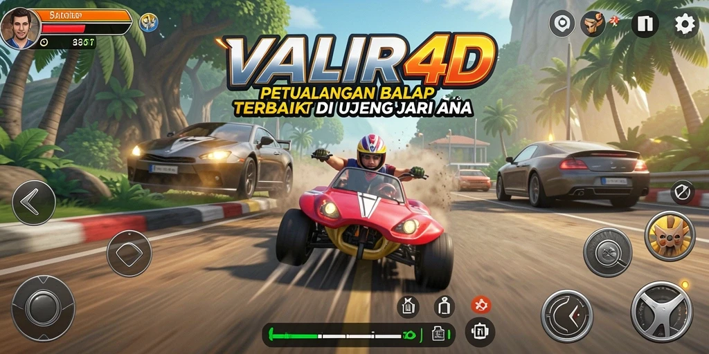 Screenshot utama VALIR4D menampilkan adrenalin tinggi dalam balapan.